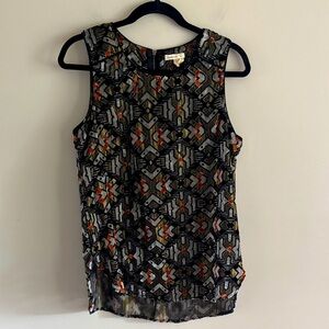 Meadow Rue • Black and Orange Geometric Blouse